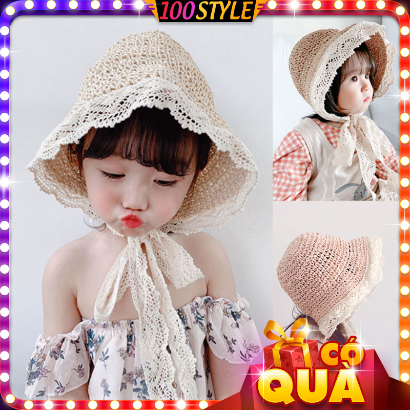 Nón Cói Đi Biển Cho Bé Vành Ôm Viền Ren - 100style