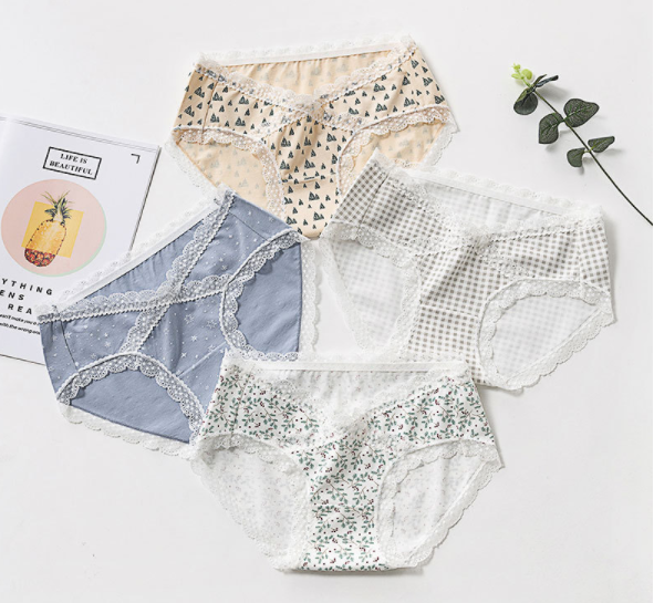 Set 4 QUẦN LÓT BẦU Cạp Chéo Cotton Cao Cấp - Kháng Khuẩn - BAO CHẤT LƯỢNG - GL03 REN - Họa tiết