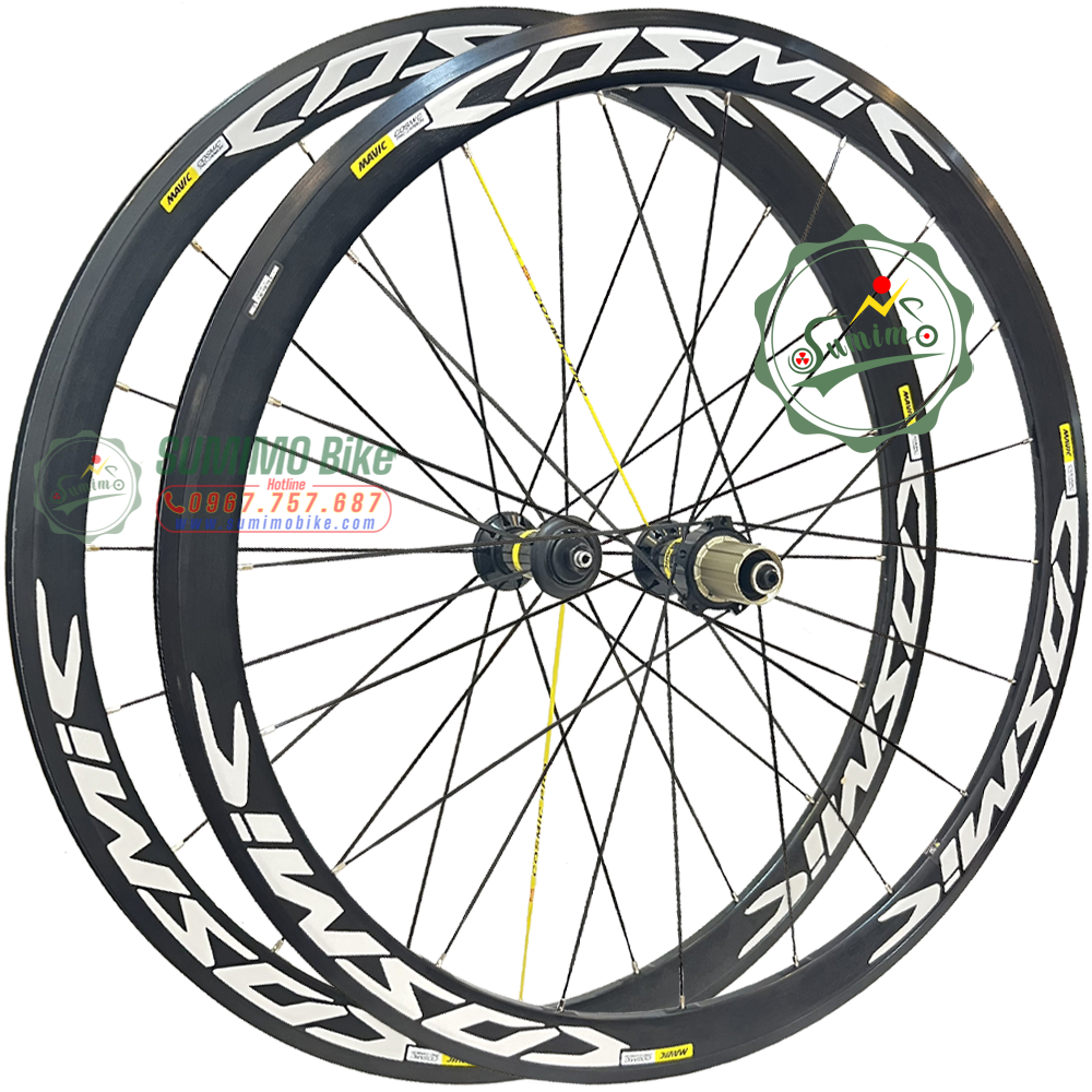 Bánh bộ nhôm MAVIC Cosmic Pro 700c 4cm - Đùm áo carbon - Thắng vành - Tem trắng