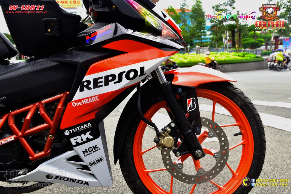 Tem Trùm Xe Winner Repsol Cam Trắng