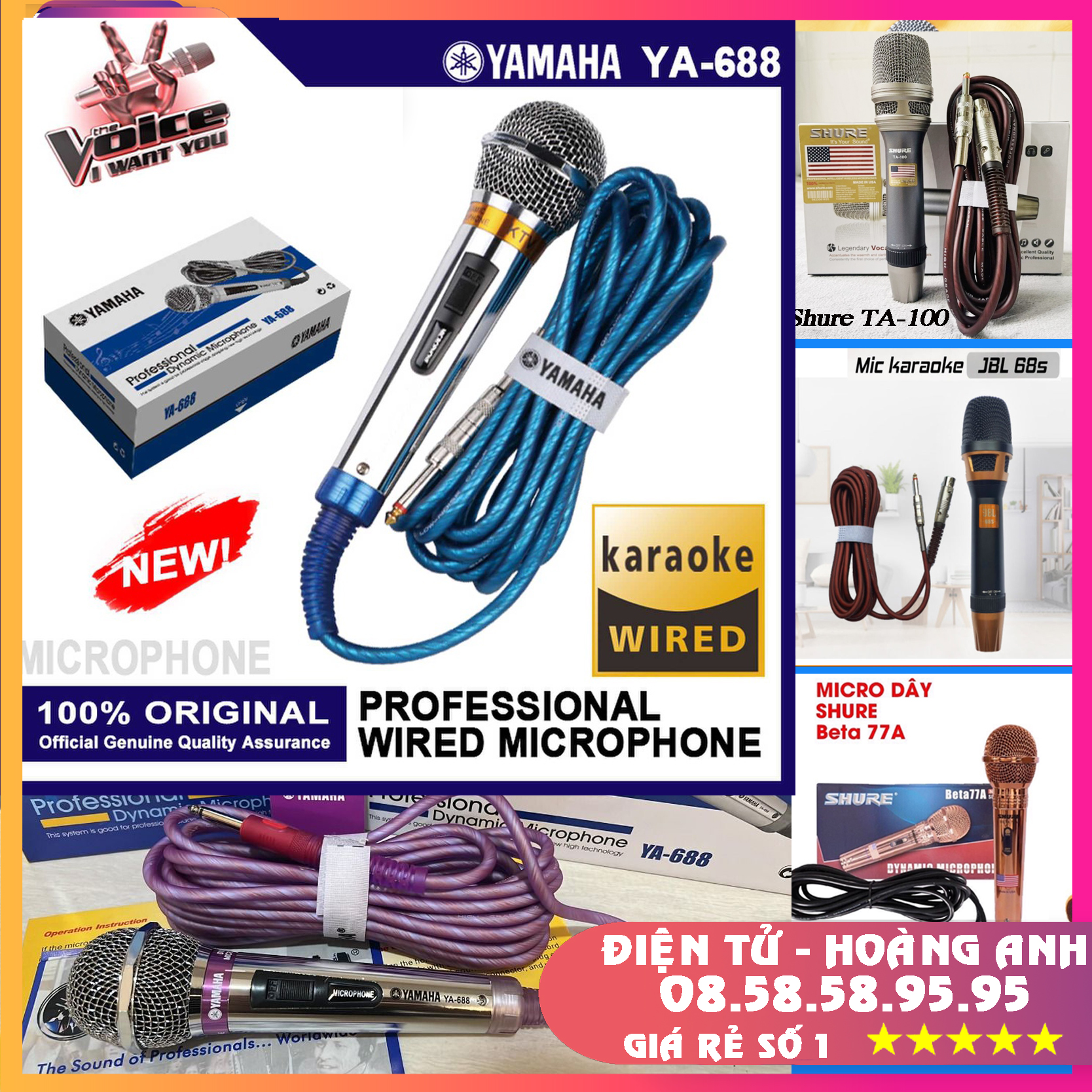 Micro dây hát Karaoke có dây Yamaha YA-688 (bạc) dây 5mét (chuyên nghiệp)