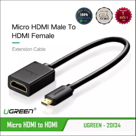 Cáp chuyển đổi micro HDMI to HDMI âm dài 20cm Ugreen 20134