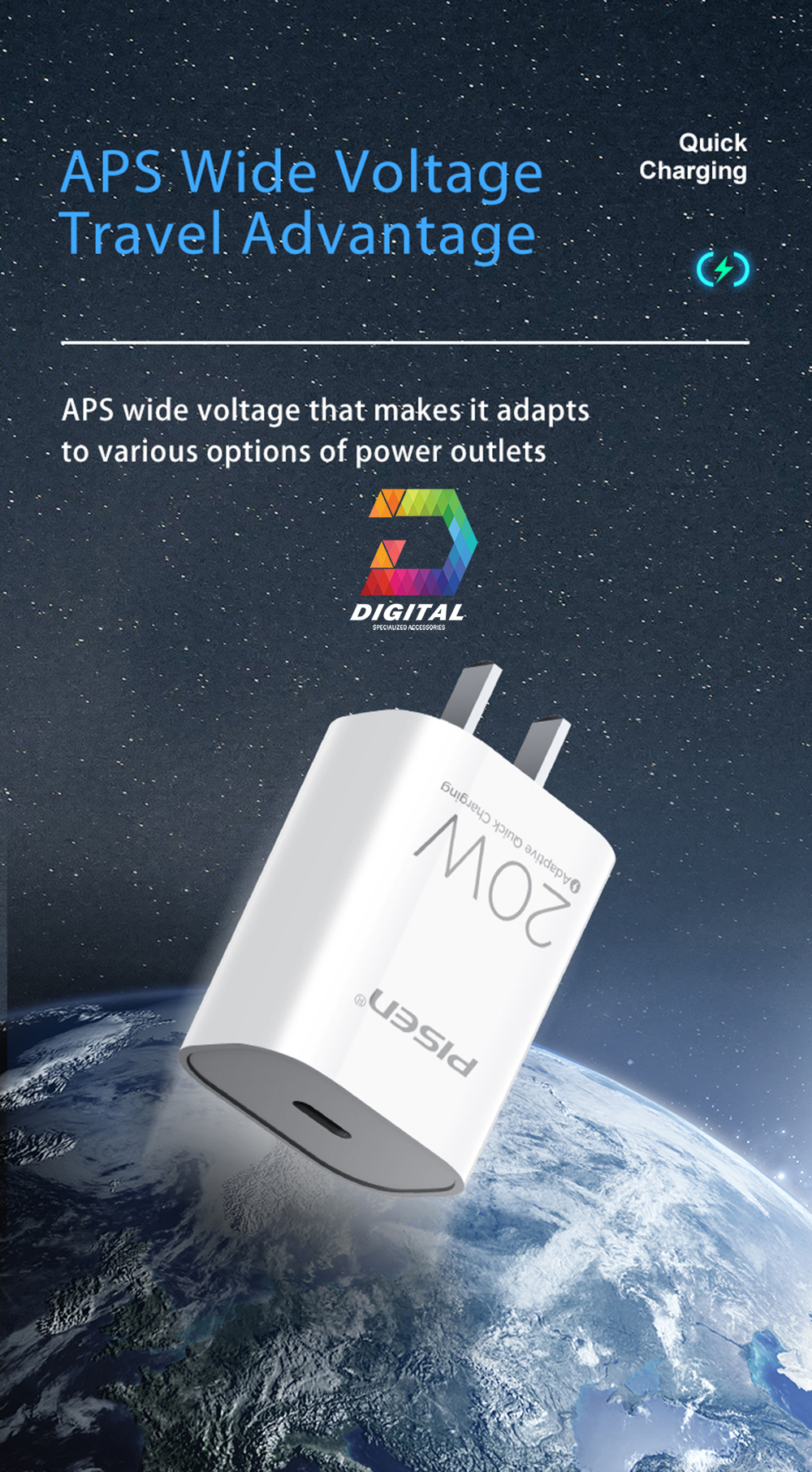 Genuine Pisen PD 20W Fast Charger (PD 3.0, Quick Charge 4.0)