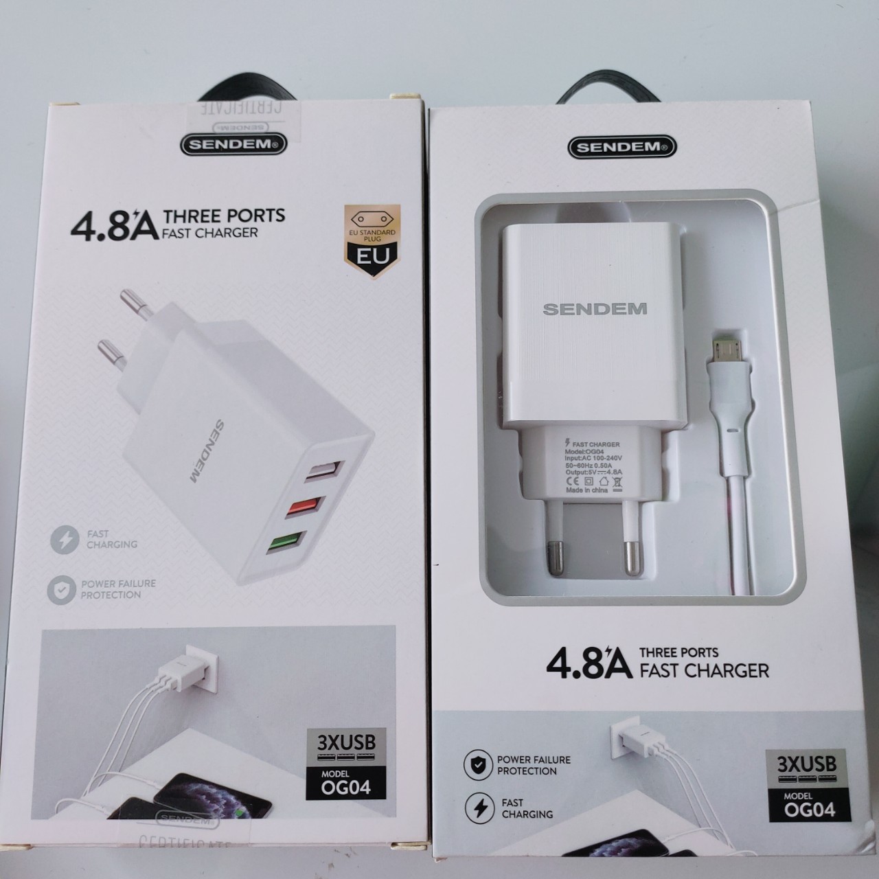 CỦ + CÁP SẠC NHANH SENDEM OG04 – SẠC  4.8A 3 CỔNG USB Lightning + Micro USB + Type C