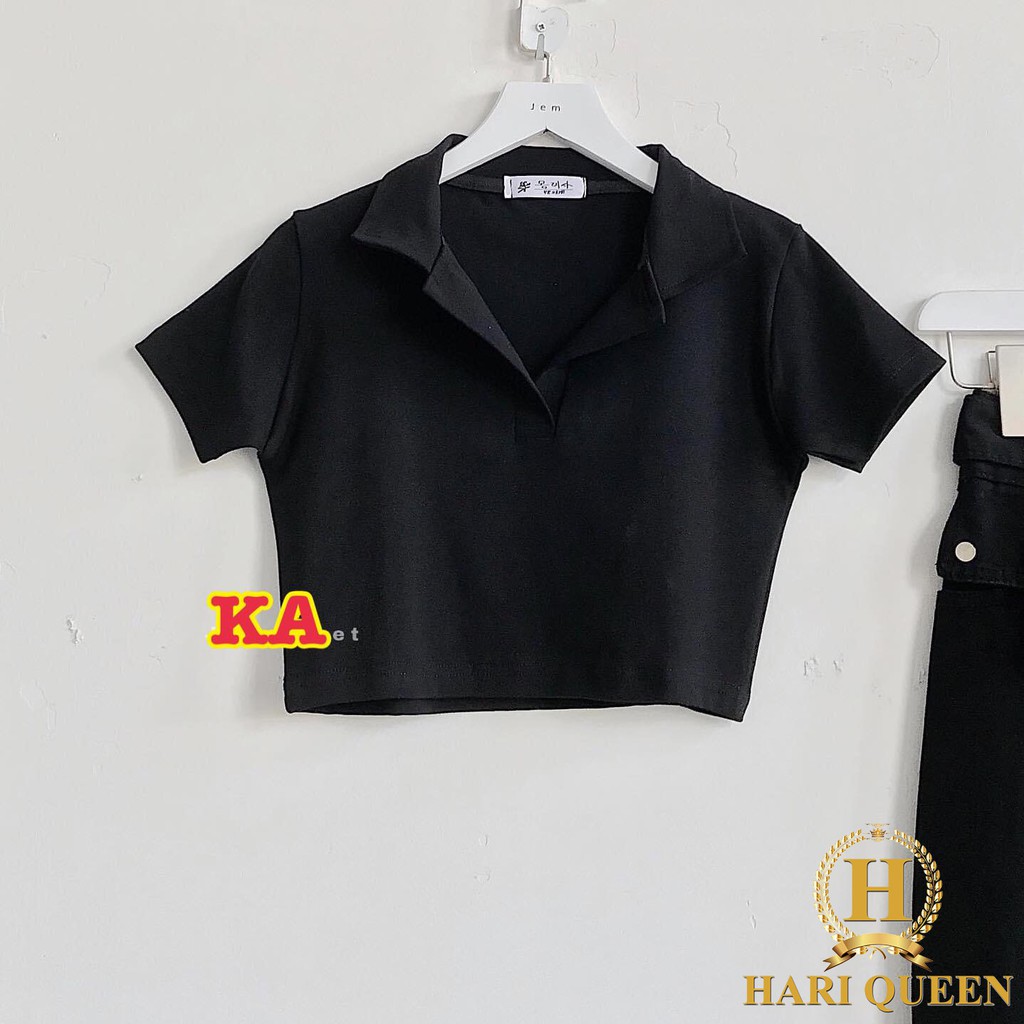 Áo croptop trơn cổ bẻ KAN0520 1
