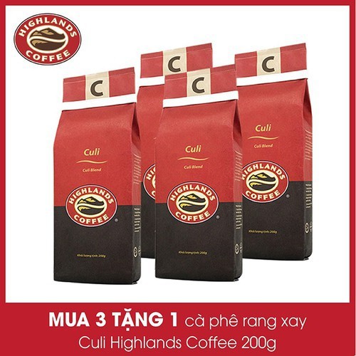 [HCM]Mua 3 gói tặng 1 gói Cà phê Rang xay Culi Highland Coffee 200g