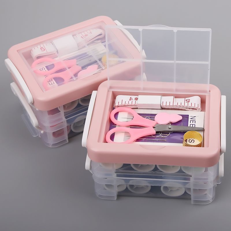 Bộ kim chỉ may vá hộp vuông 3 tầng, hộp kim chỉ may vá 20 món 3 tầng đồ đa năng