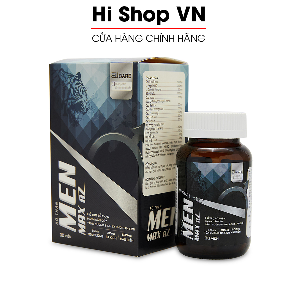 Bổ Thận Men Max AZ tăng cường sinh lý nam, bổ thận, tráng dương, mạnh gân cốt - Chai 30 viên tinh chất hàu 500mg