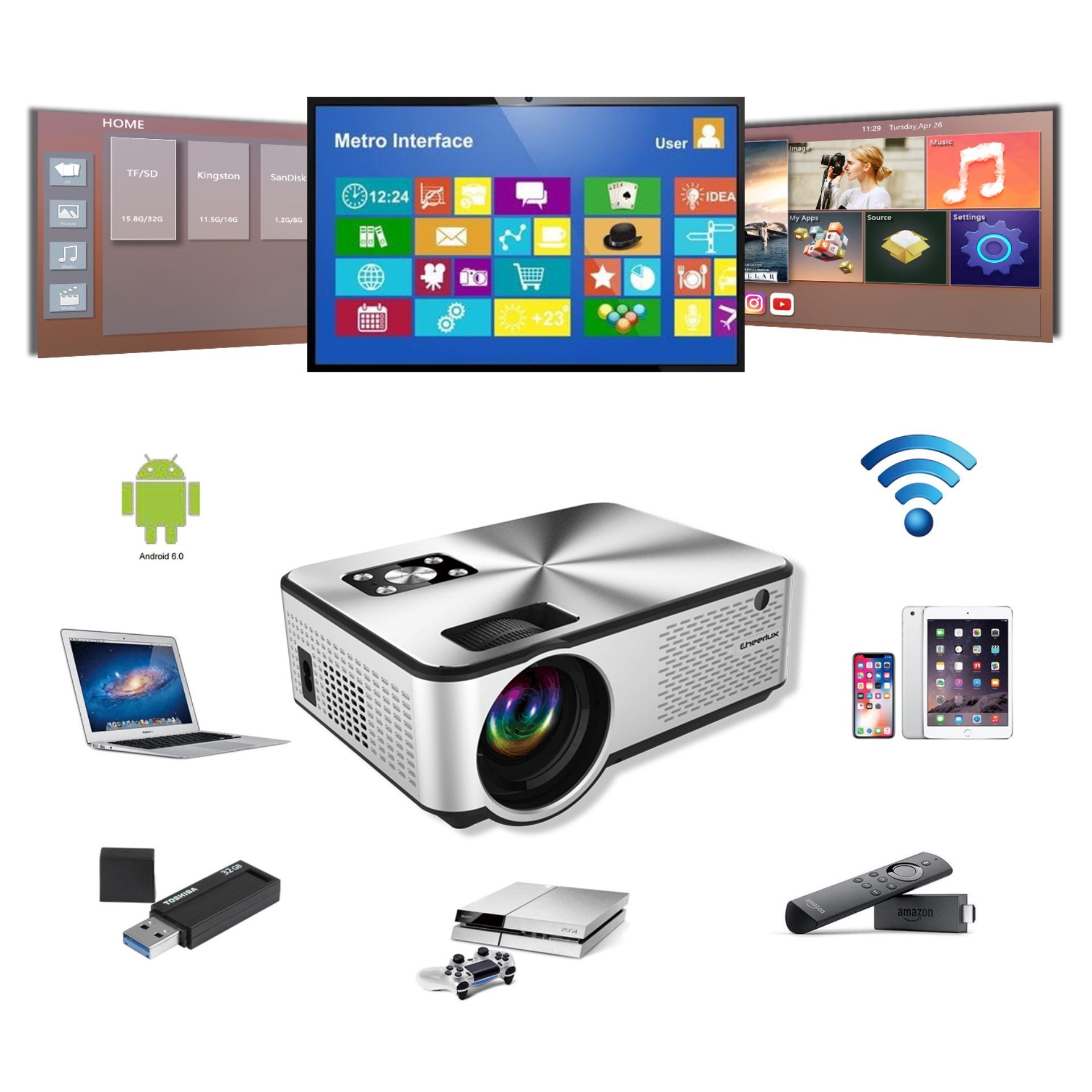 Máy chiếu mini projector Cheerlux C9 HD 1280x720p, HĐH Android 6.0, kết nối Wifi Bluethooth, độ sáng 2800 lumens, âm thanh hay, xem 100 inch cực nét, phù hợp thay thế TV trong phòng ngủ.