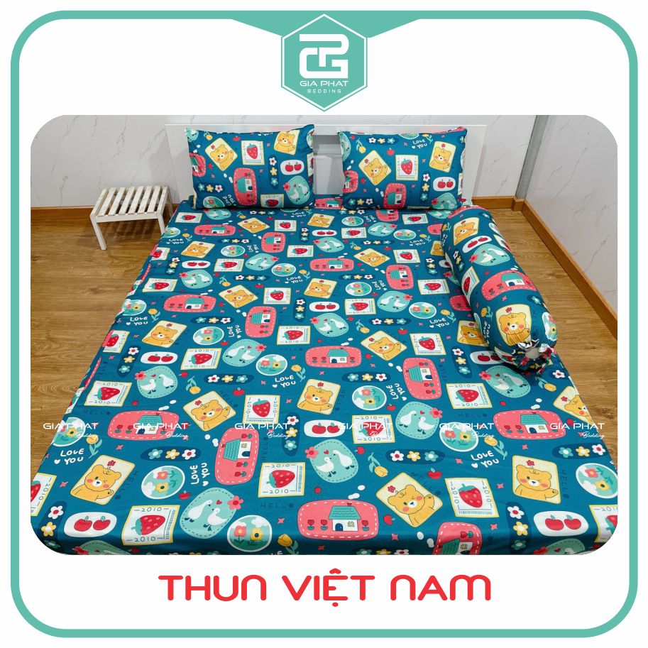 Hoạt hình - bộ ga gối thun lạnh việt nam cao cấp 4 món