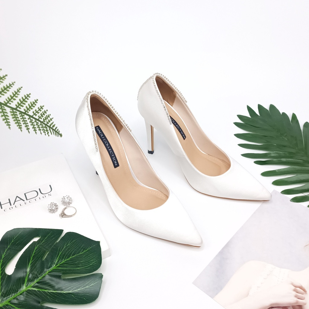 Dép cao gót đính đá mũi nhọn 9cm Gemstone Shadow HADU L946 - Bảo hành 24 tháng