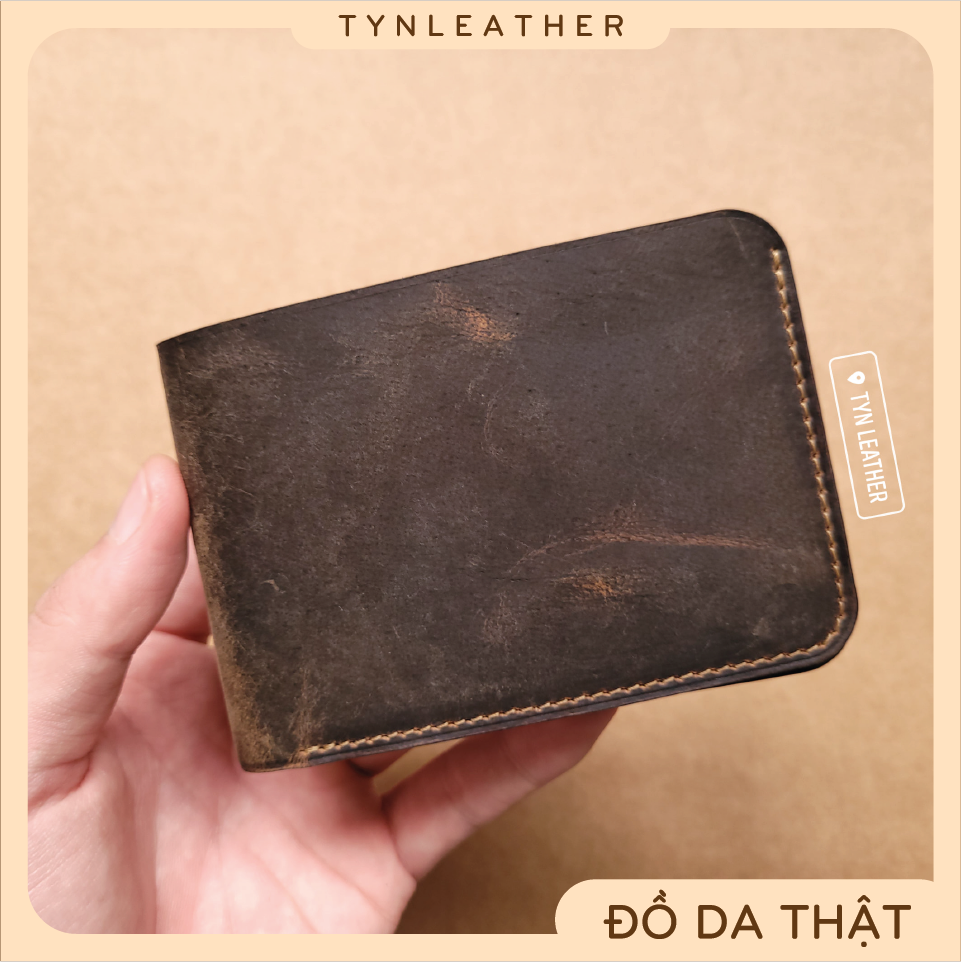 Ví Ngang Nam Mini, Da Bò Thật, Hàng Handmade 100%