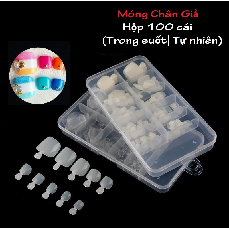 036 [HCM]Hộp 100 cái móng chân giả trong suốt (kèm dũa+keo dán)