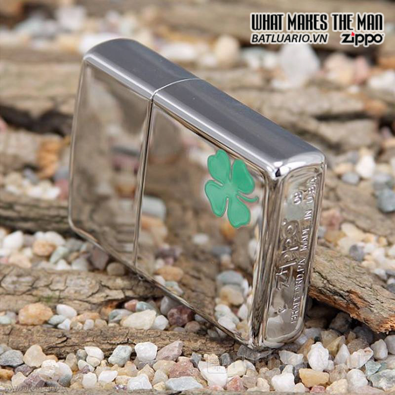 Bật lửa zippo 24007 - Bật lửa zippo A Bit O' Luck Polished Chrome - Zippo Cỏ 4 lá