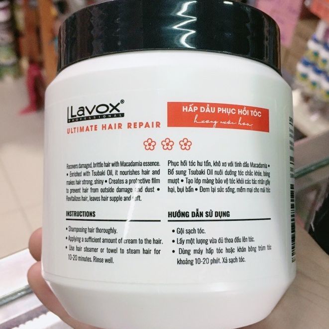 HẤP DẦU PHỤC HỒI TÓC LAVOX MACADAMIA TSUBAKI 500ML đỏ