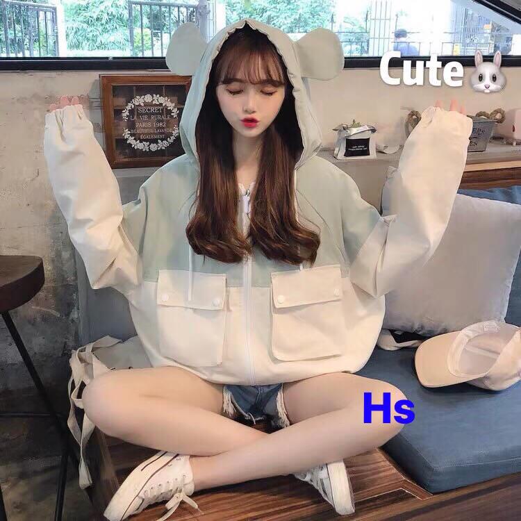 Áo Khoác kaki Mũ Tai Thỏ cute