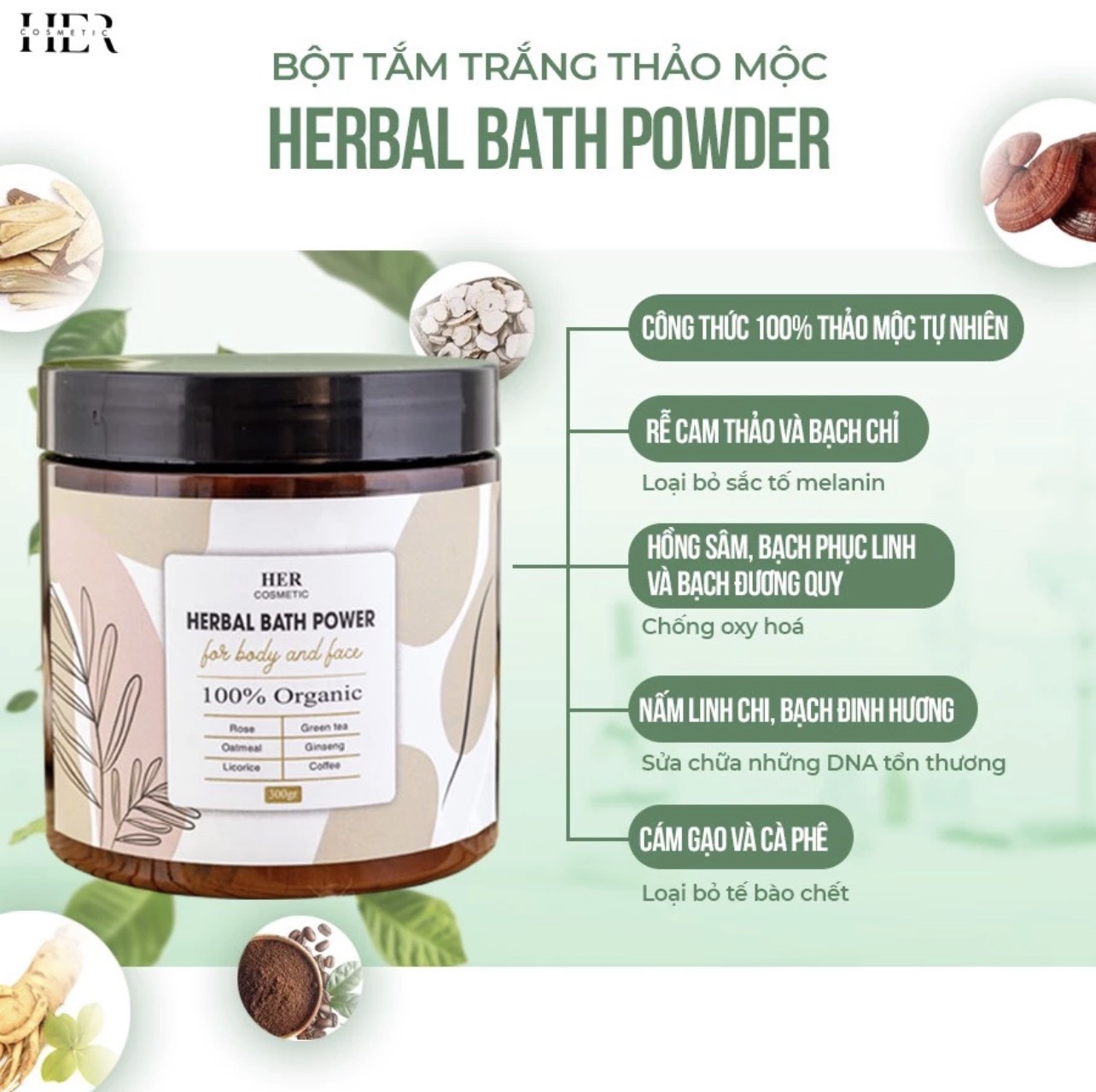 Bột Tắm Trắng Thảo Dược Her Cosmetic Dạng Hủ