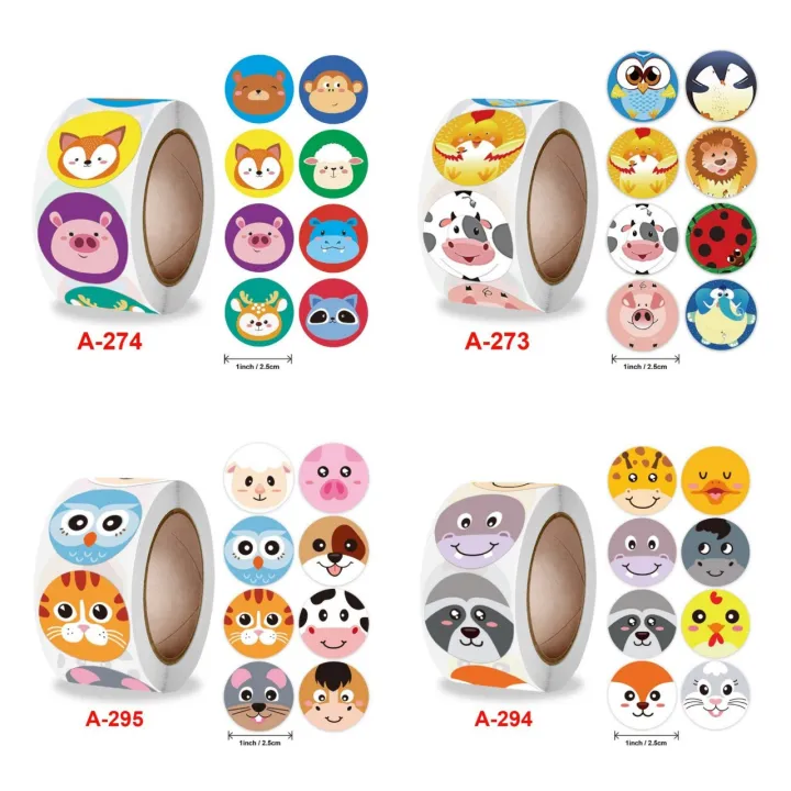 Cuộn 500 tem Sticker Khen thưởng hình thú cho bé 2 - 2.5cm