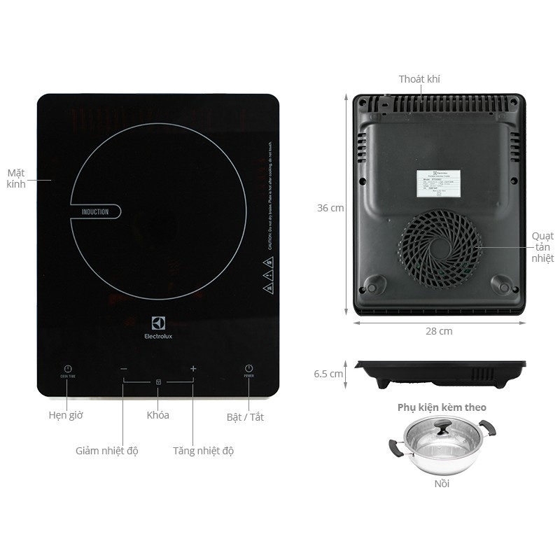 Bếp điện từ ELECTROLUX ETD29MKC ( kèm nồi) 2000W (Giá áp dụng giao tại HN, HCM& các tỉnh liên hệ shop)
