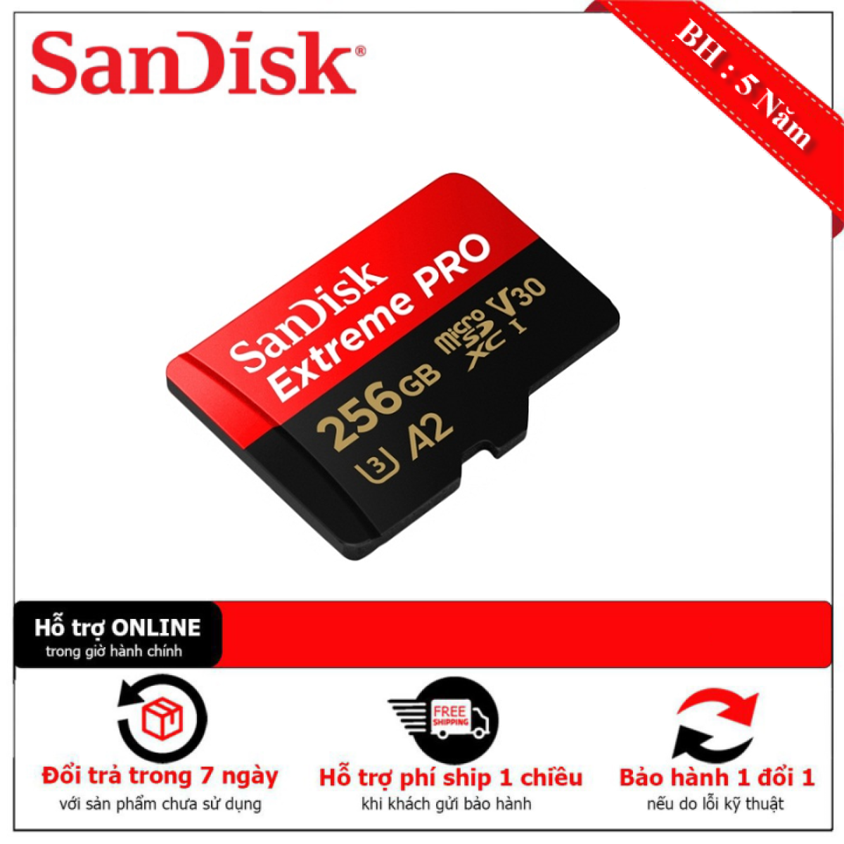 Thẻ nhớ microsdxc sandisk extreme pro v30 a2 256gb 170mb/s sdsqxcz-256g-gn6ma -1 đổi 1