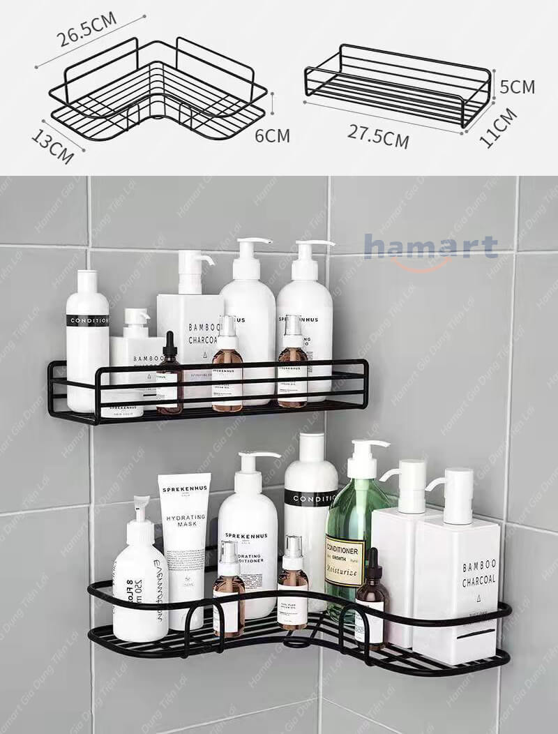 Kệ Sắt Treo Tường Nhà Tắm Phòng Bếp Đa Năng Chống Nước Kèm Miếng Dán Tường Đôi Siêu Dính