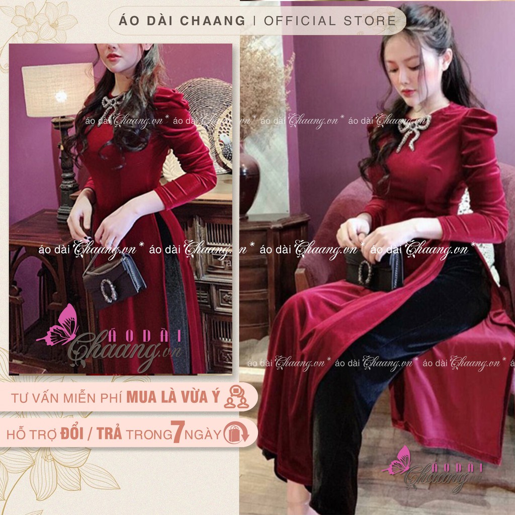 Áo Dài Nhung Tay Phồng_Chaang_Thiết Kế Áo Dài Tay Bồng Sang Trọng, Vải Co  Giãn Đẹp | Lazada.Vn