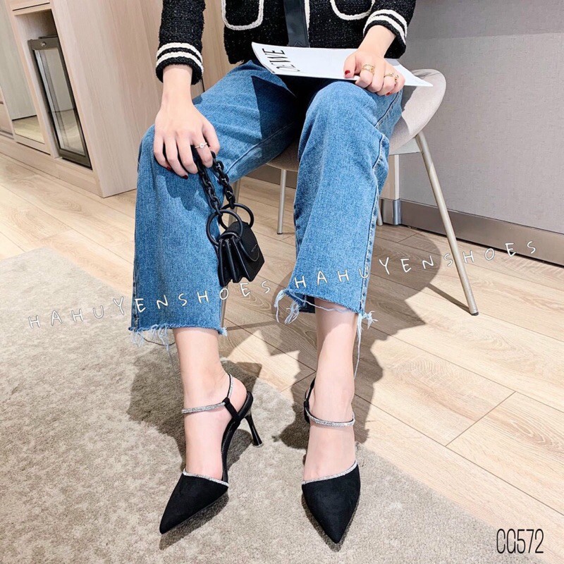 Giày cao gót công sở đính đá, gót nhọn 5cm