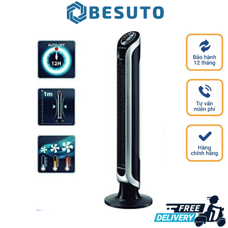 Rowenta VU 6670FO Bladeless Air Conditioning Tower Fan, Smart Bladeless Fan, 40W Capacity, 4 Wind Levels 180 Degree Rotation Angle, Timer, Remote Control, Imported from Germany, 12 Month Warranty