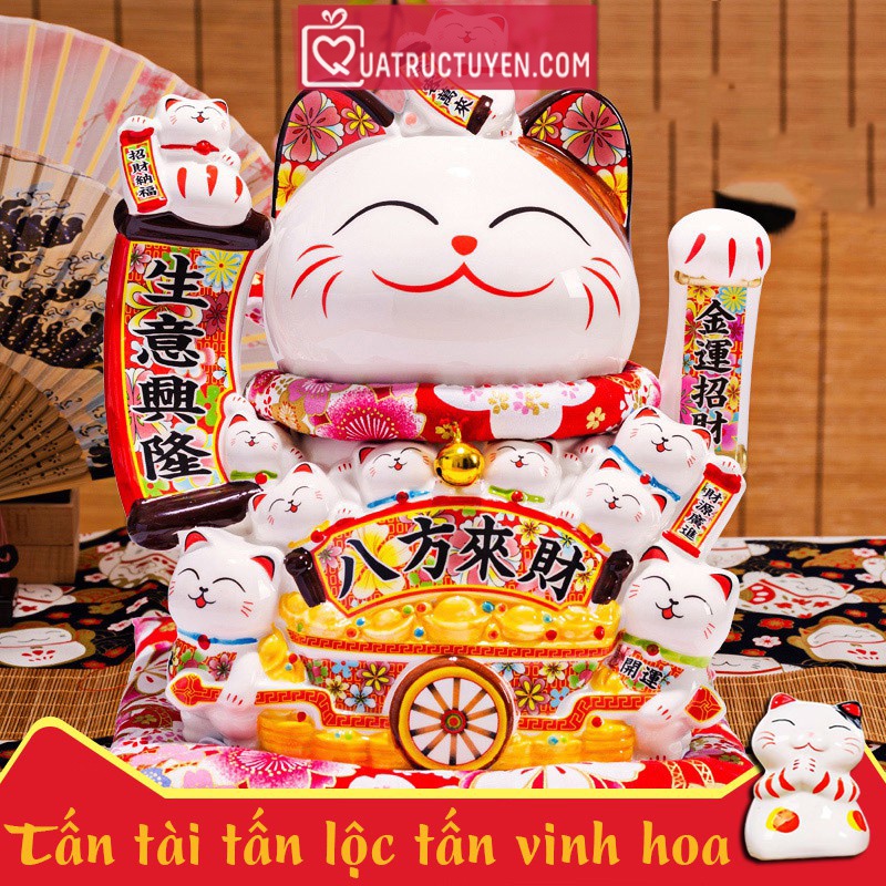 Mèo thần tài vẫy tay Tấn tài tấn lộc Tấn vinh hoa gốm sứ 36cm tượng mèo may mắn