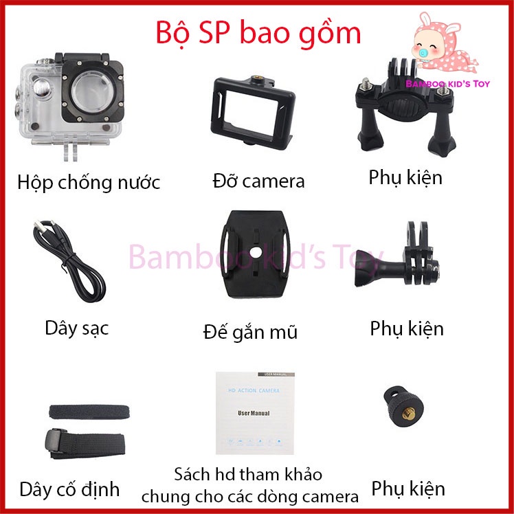 Máy Quay Hành Động 4K 1080p Full HD Camera Hành Trình Gắn Xe Máy Chống Nước Góc Quay Rộng 140 Độ Máy Ảnh Thể Thao