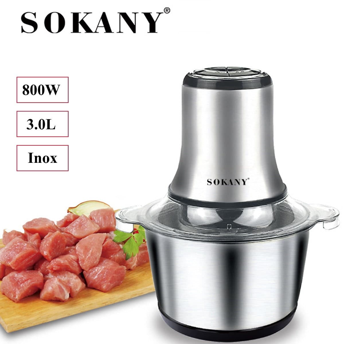 Máy xay thịt,máy xay thực phẩm, sinh tố đa năng SOKANY INOX 7005A 3L công suất lớn 800W,cối inox 304 xay hoa quả, xay thịt, xay cua cá, xay xả ớt, xay đồ ăn dặm - Máy xay thực phẩm đa năng,hàng chính hãng SOKANY - BẢO HÀNG 18 THÁNG