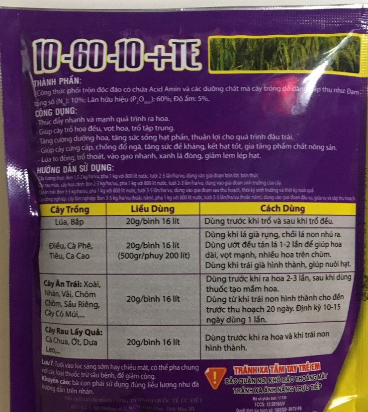 Phân bón 10-60-10-TE tạo nụ cho Hoa Mai , gói 250 gram