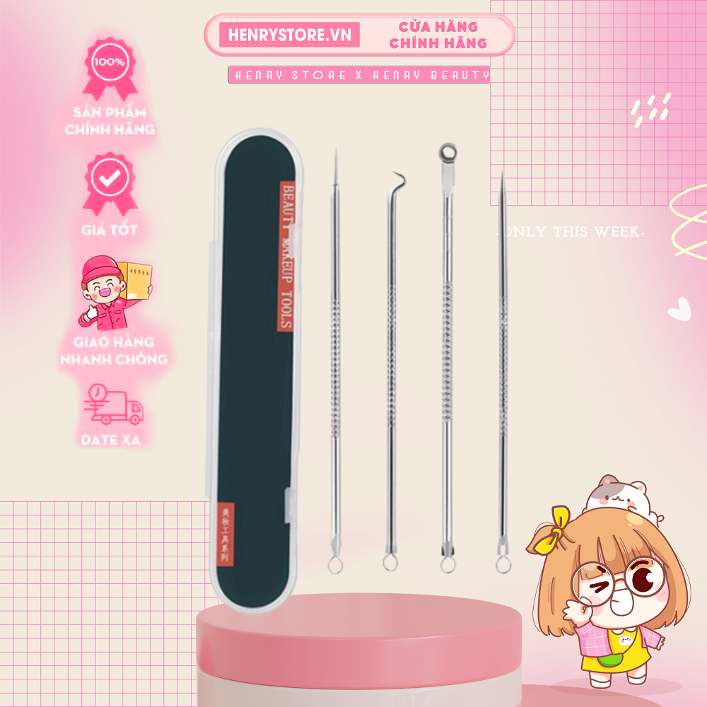 Set 4 que nặn mụn đầu đen, trứng cá