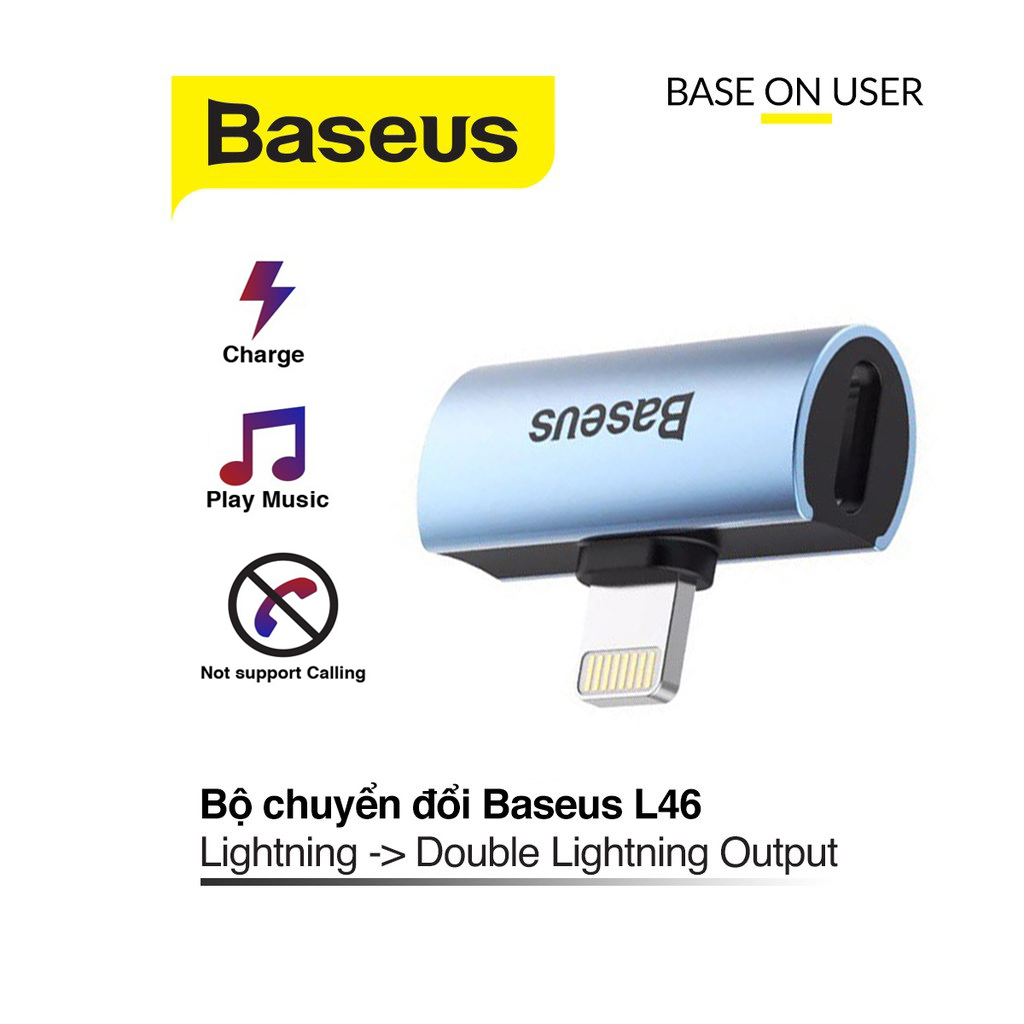 Jack chuyển Baseus L46 cổng Lightning sang 2 Lightning nhôm nguyên khối cao cấp vừa nghe nhạc vừa sạc pin cùng lúc