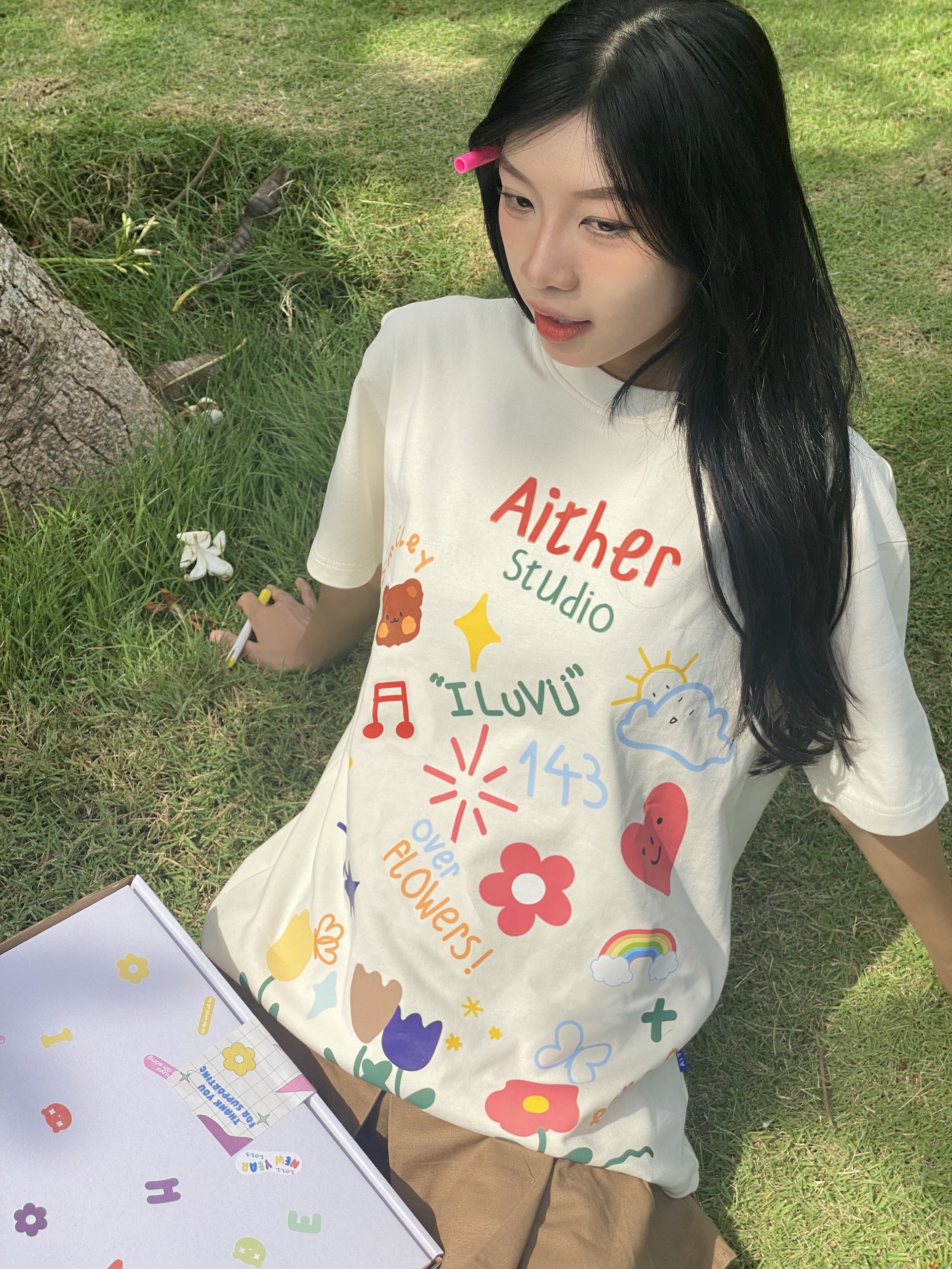 AITHER STUDIO Áo thun Kids Heart Unisex form rộng