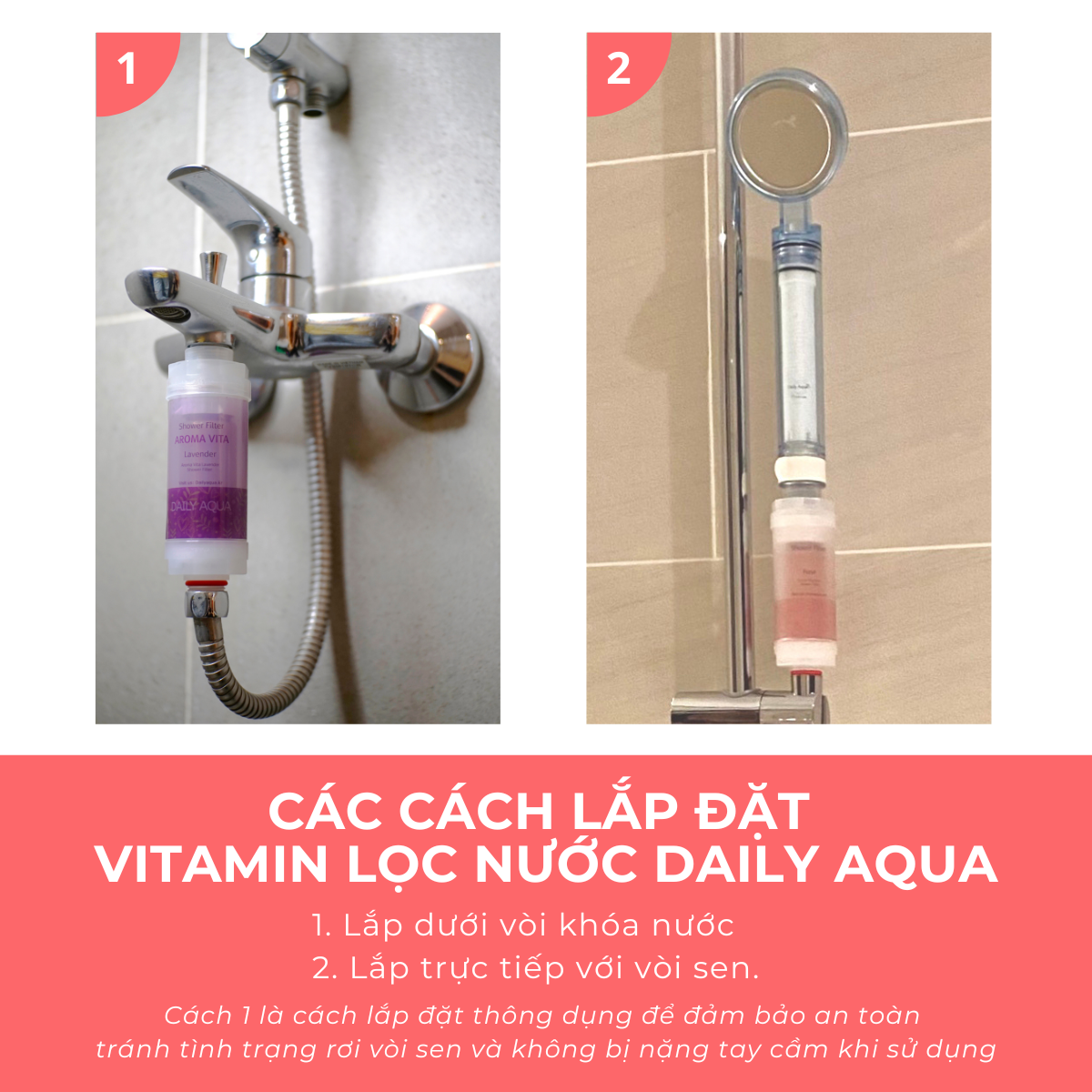 Lõi Lọc Nước Vitamin Daily Aqua, Lọc Clo, Vi Khuẩn, Tạo Mùi Thơm Chăm Sóc Da và Tóc