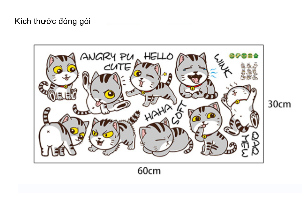 Decal dán tường trang trí - MÈO CON TINH NGHỊCH
