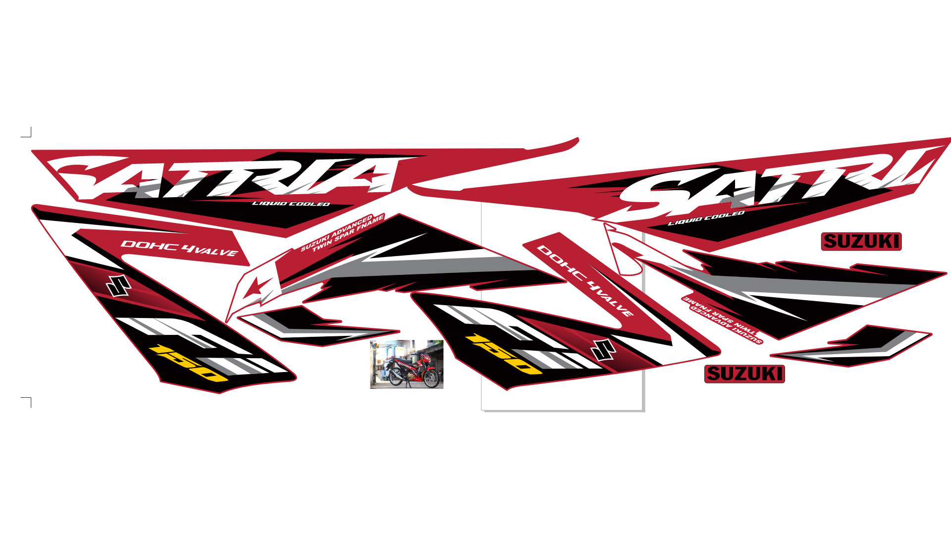 Tem rời satria Fi150 trắng đen đỏ