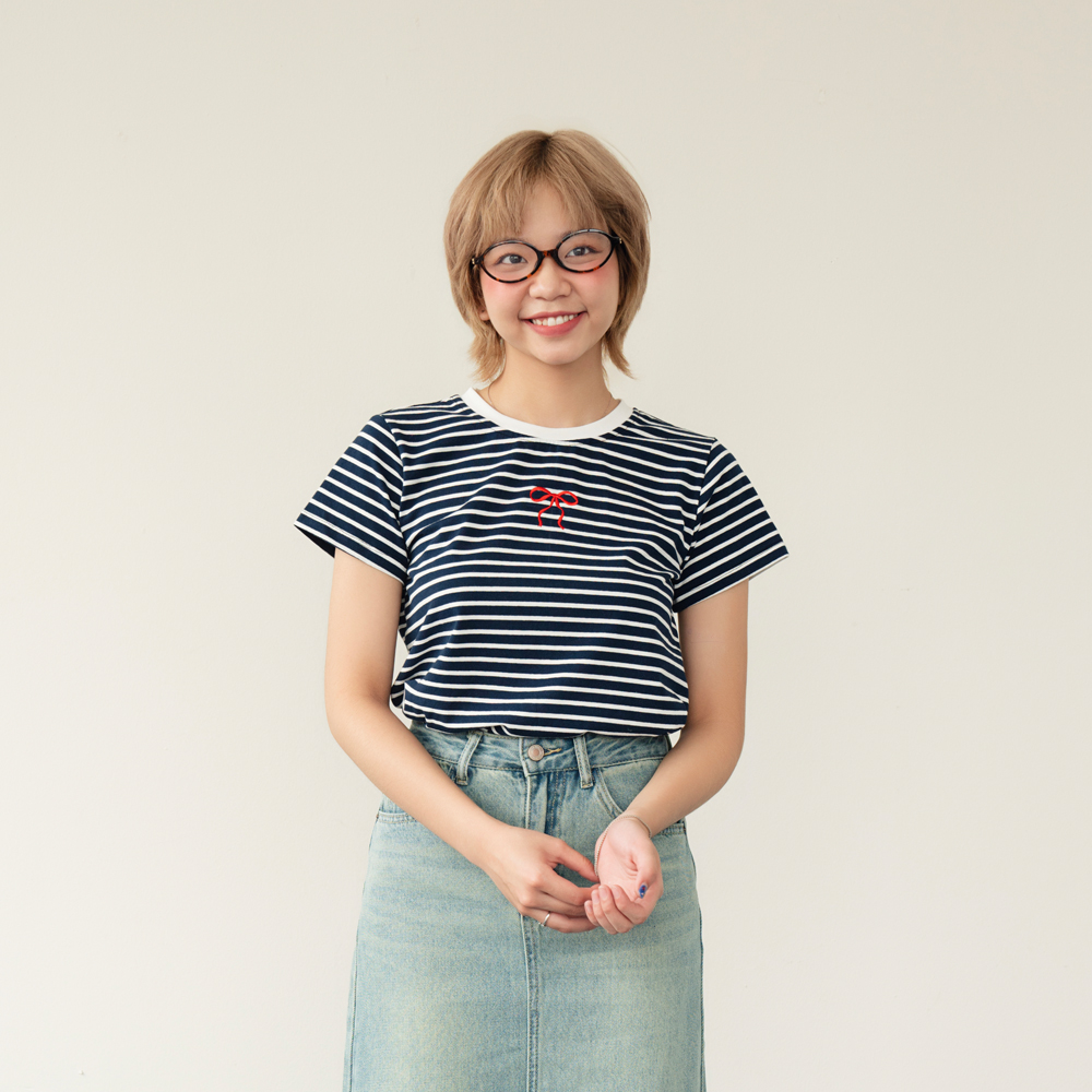 BLEUBIRD Áo phông cotton kẻ ngang Stripe Tee