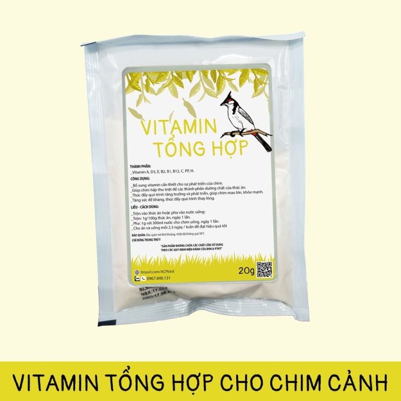 ✙☏㍿ vn011 Vitamin Tổng Hợp Dành Cho Chim Cảnh cu gáy chào mào khướu vẹt chích chòe săn mồi họa mi 20g Vitamin A D E C B
