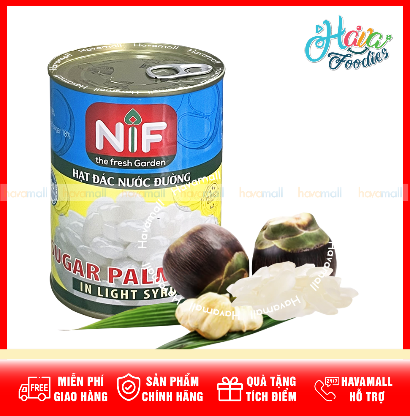 Hạt đác ngâm nước đường đóng lon nif 560g – sugar palm nuts in light syrup