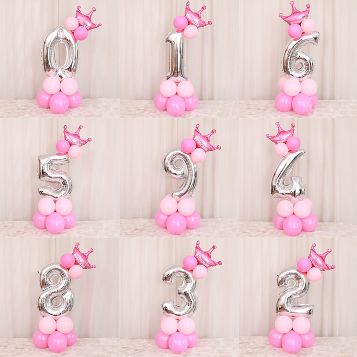 Set bóng số size đại 70cm vàng bạc kèm vương miện và bóng nhũ