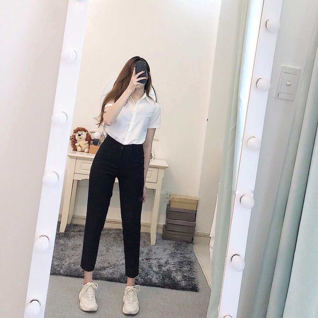 Áo sơ mi trắng CỘC TAY chất lụa cho nữ