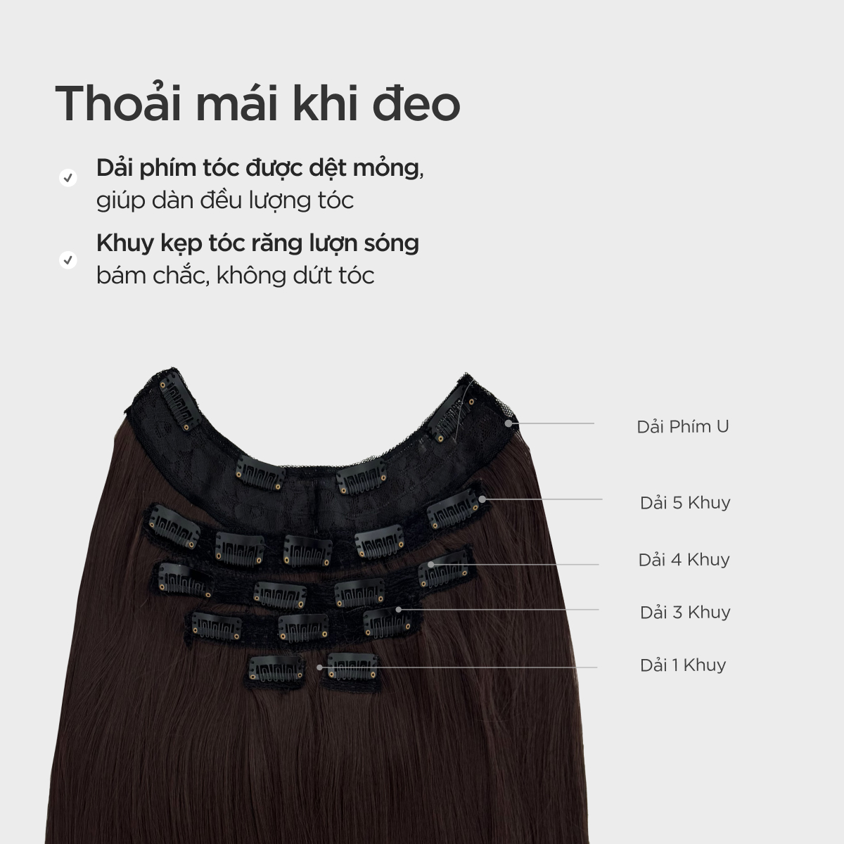 Tóc Kẹp 6 Phím CAPELLI Dáng Cúp 40-50cm
