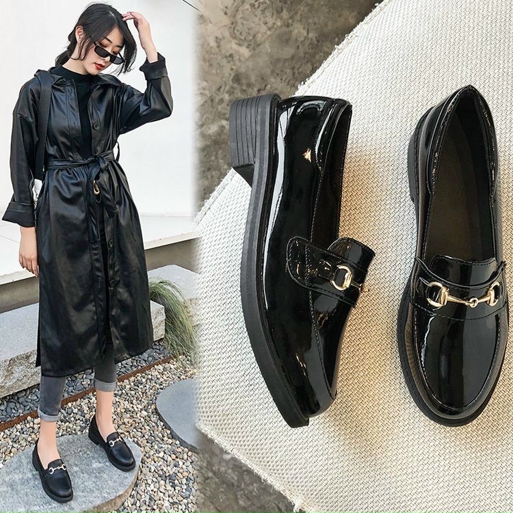 Giày đốc nữ đế răng cưa chất da bóng cực phong cách