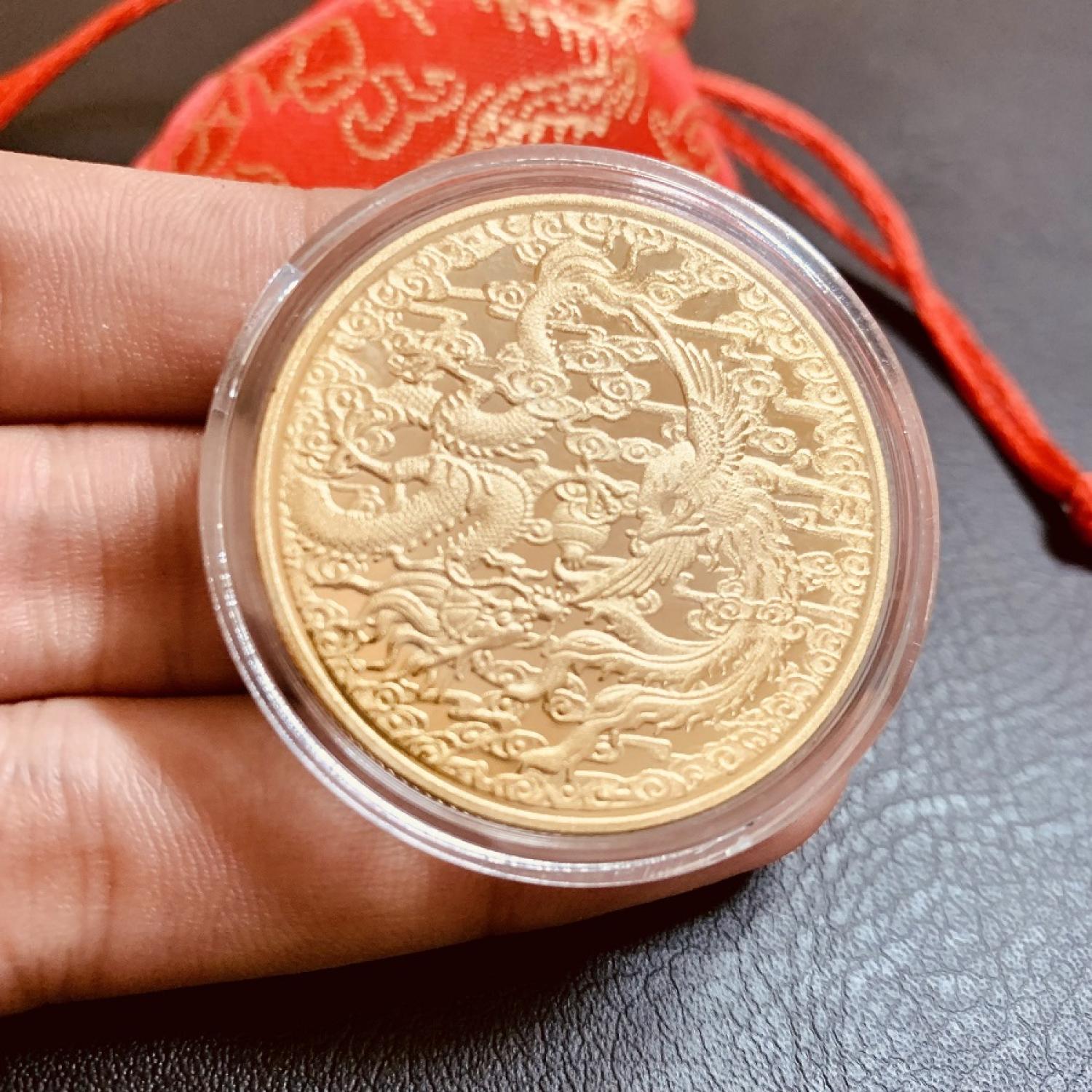 Đồng Xu Long Phụng sum vầy cầu tài lộc - may mắn