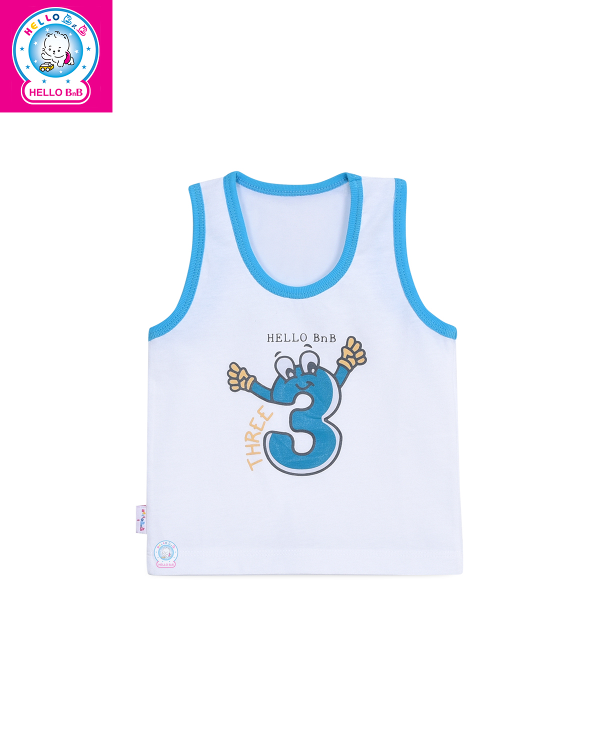 Áo 3 lỗ trắng HELLO BB AL0022 (Viền màu & Hình in ngẫu nhiên)
