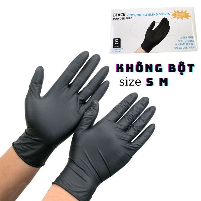 Hộp 100 găng tay đen dùng trong phun xăm thẩm mỹ