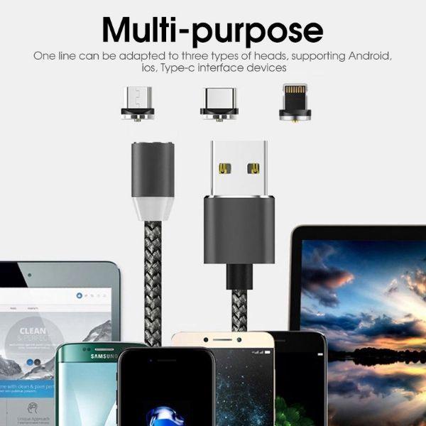 Dây cáp sạc nam châm 2M (2 mét) và 3 đầu nam châm Type-C Android Iphone chơi Liên Quân, Pubg,..