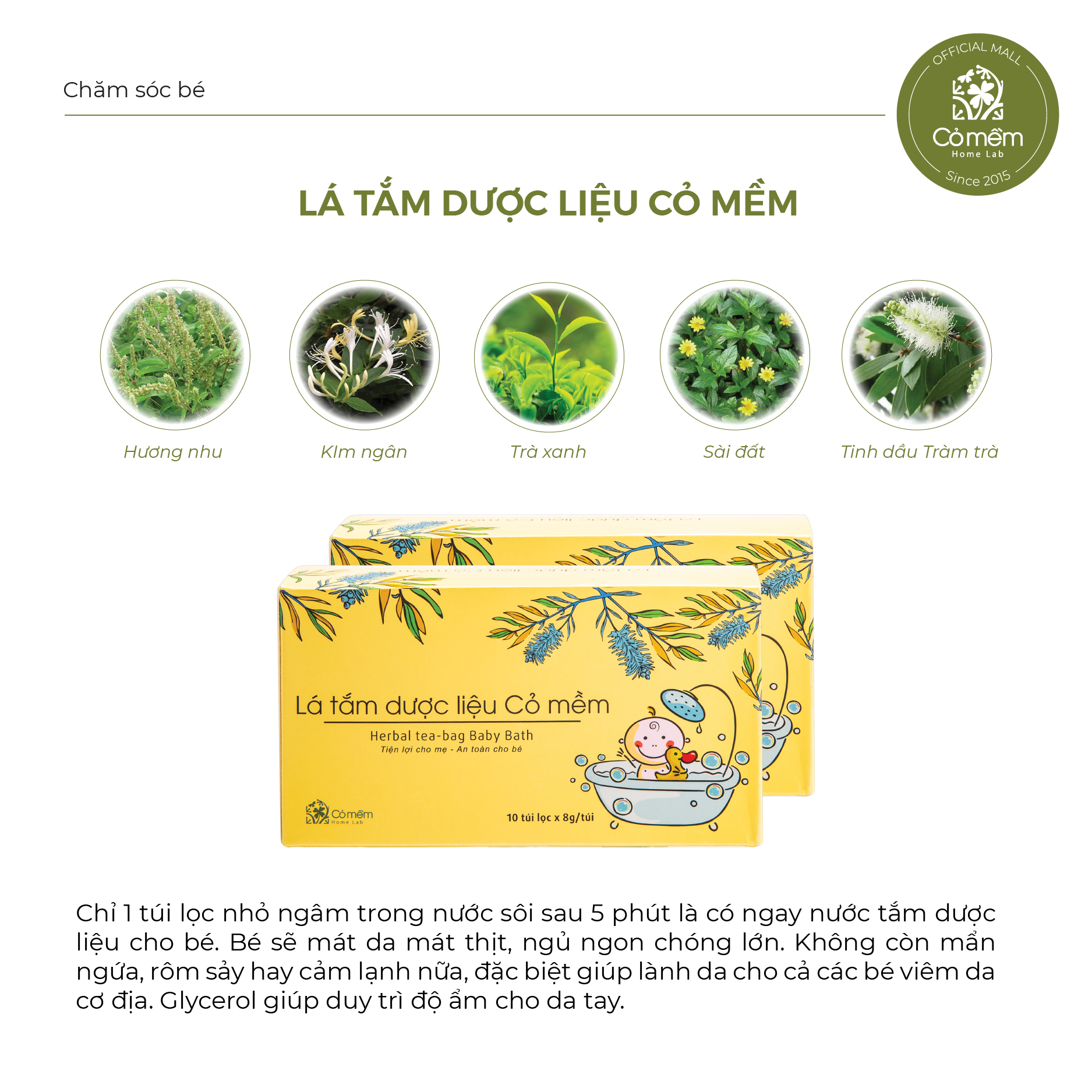 Lá Tắm Dược Liệu Cỏ Mềm Dành Cho Bé Yêu